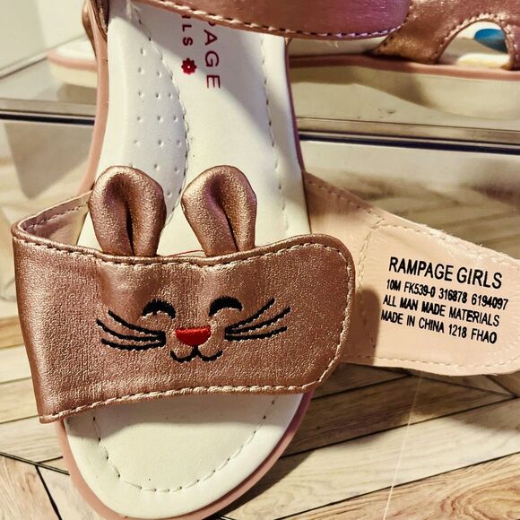 Rampage Girls 10 Pink Metallic Bunny Ears Sandals Rabbit Smile Fluffy Fur Tail - Picture 6 of 9
